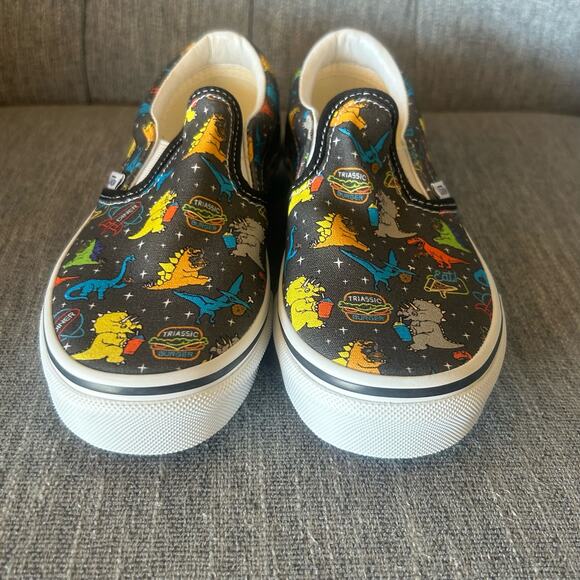 NEW Vans Kids Boys Classic Slip-On Dino Asphalt Low Print Gray Sneaker Shoes 3 - Picture 8 of 11